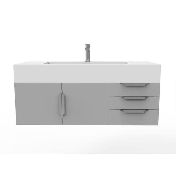 Castello Usa Nile 48" Wall Mounted Gray Vanity With White Top AndAnd Brushed Nickel Handles CB-MC-48G-BN-2053-WH - main